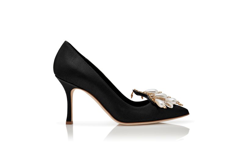 Side view of Orientaliapump, Black Grosgrain Embellished Pumps - AU$1,775.00