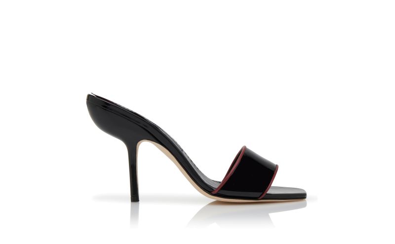 Side view of Helamu, Black Patent Leather Open Toe Mules  - £595.00