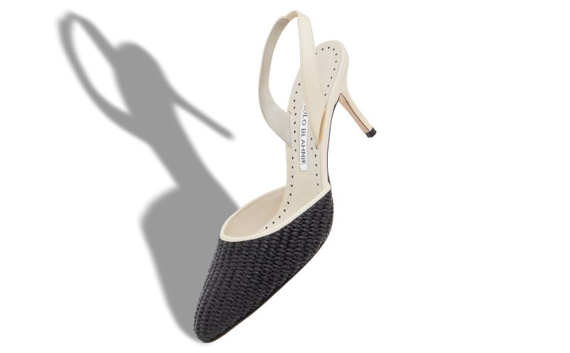 CASAM, Cream and Black Raffia Slingback Pumps, 825 USD