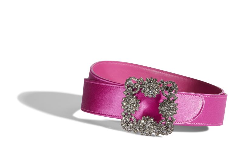 Hangisi belt, Fuchsia Satin Crystal Buckled Belt - US$845.00