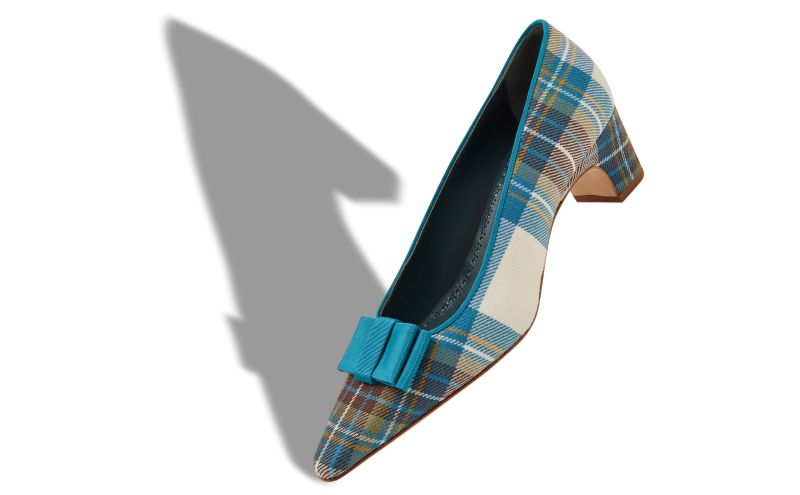 Reador, Blue Wool Tartan Bow Detail Pumps - AU$1,515.00