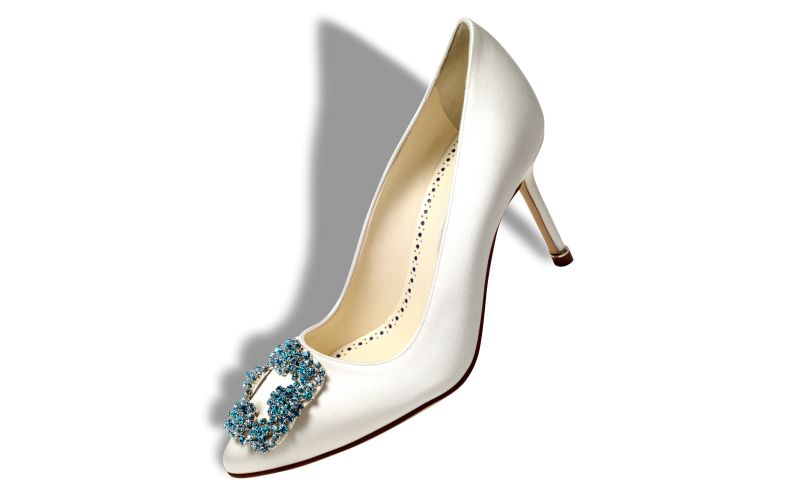 Hangisi bride 70, White Satin Jewel Buckle Pumps - CA$1,595.00