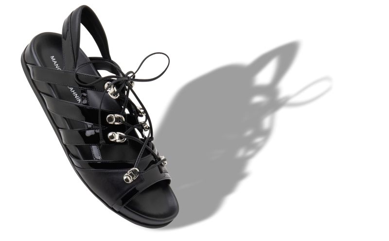 Designer Black Nappa Leather Lace-Up Sandals