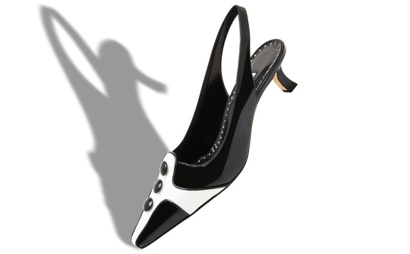 Pergamum, Black and White Patent Leather Slingback Pumps - US$1,165.00