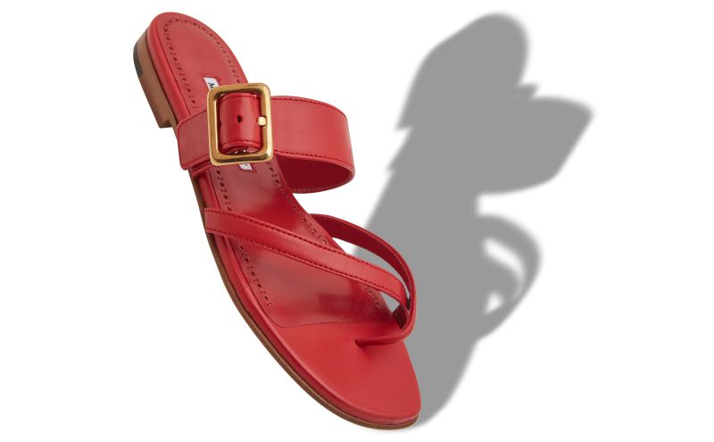 Thalusa, Red Nappa Leather Flat Sandals - US$438.00 