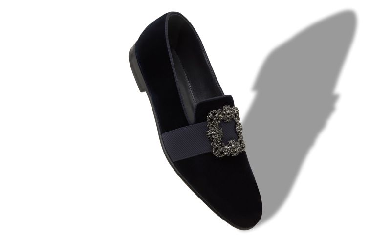 Carlton, Dark Blue Velvet Jewelled Buckle Loafers - £975.00 