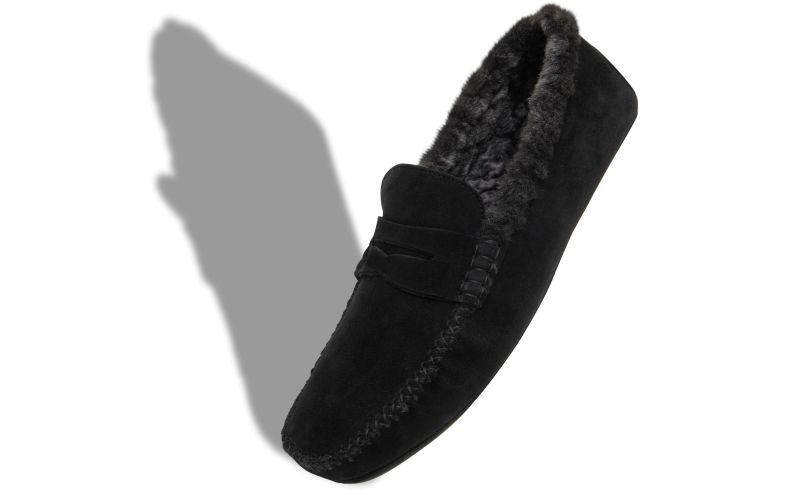 Kensington, Black Suede Shearling Lined Loafers - US$775.00