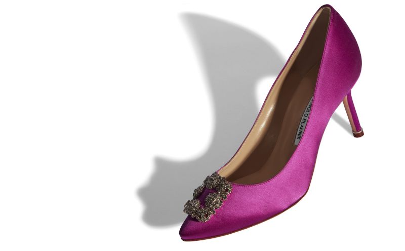 Hangisi 70, Dark Fuchsia Satin Jewel Buckle Pumps - AU$1,945.00