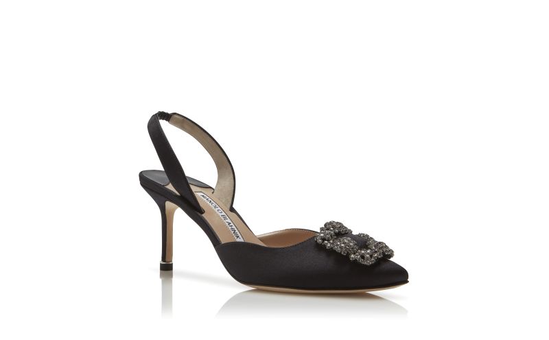 Hangisli, Black Satin Jewel Buckle Slingback Pumps - £945.00