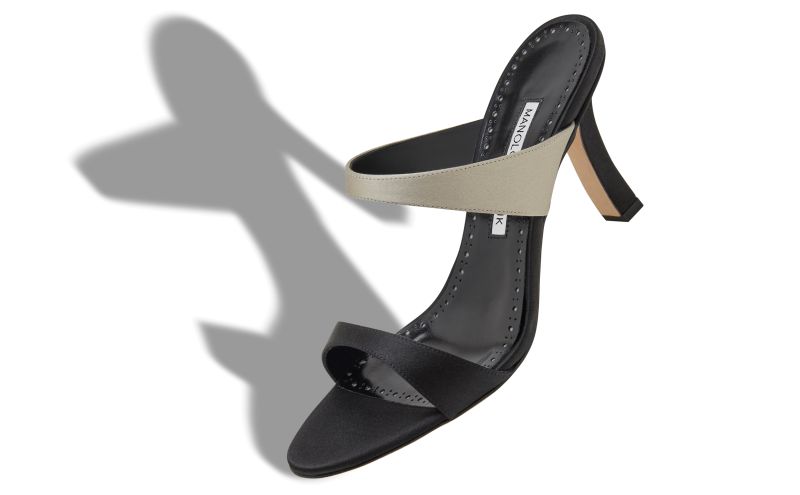Sardapla, Black and Grey Satin Mules - US$775.00