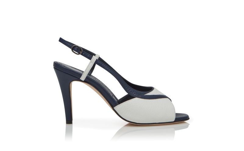Side view of Flora, Blue and White Calf Leather Slingback Sandals  - CA$1,035.00