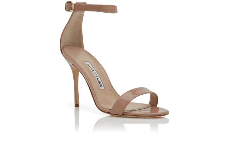 Chaos, Beige Patent Leather Ankle Strap Sandals - US$775.00