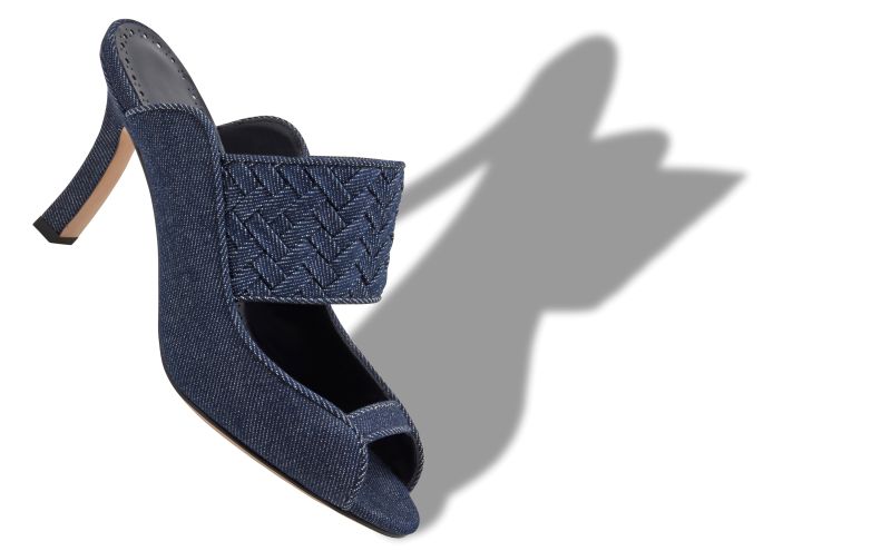 Mingasden, Dark Blue Chambray Open Toe Mules - AU$1,535.00 