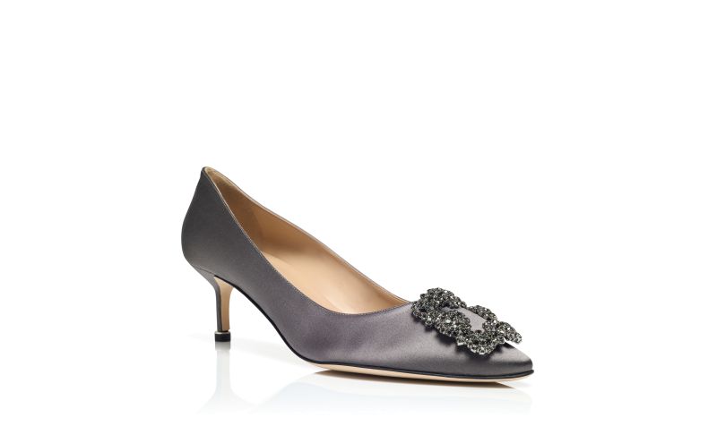 Hangisi 50, Grey Satin Jewel Buckle Pumps - US$1,195.00