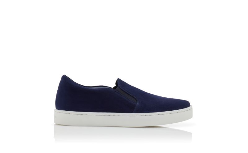 Side view of Nadora, Navy Blue Suede Slip On Sneakers - US$725.00