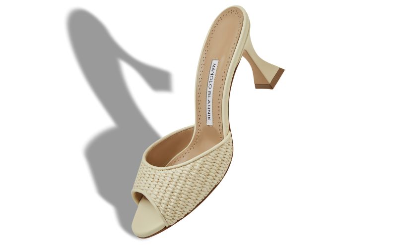 Jadara, Light Beige Raffia Open Toe Mules - £675.00