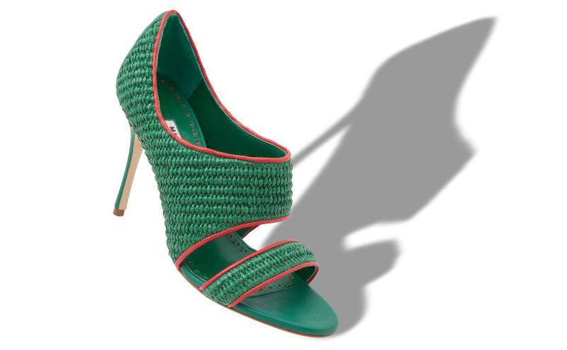 Bombil, Green and Red Raffia Open Toe Sandals - AU$1,335.00 