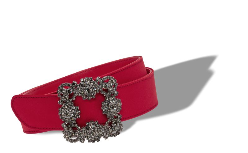 Hangisi belt, Red Satin Crystal Buckled Belt - US$845.00 