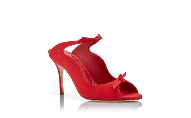 FIOCCHETTI, Red Crepe De Chine Scalloped Mules, 695 GBP