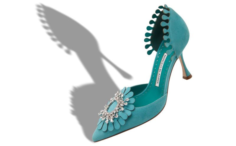 Shog, Light Blue Suede Jewel Embellished Pumps - US$897.00