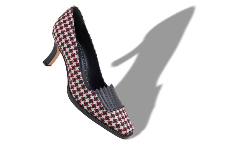 Pausaniasbi, Navy Blue Wool Dogtooth Pumps - £815.00 