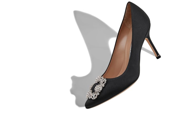 Hangisi 90, Black Satin Jewel Buckle Pumps - AU$1,945.00