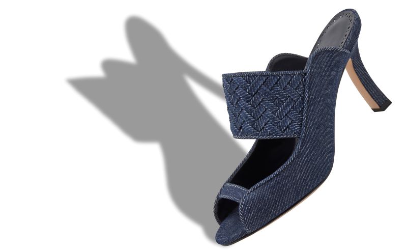 Mingasden, Dark Blue Chambray Open Toe Mules - AU$1,535.00