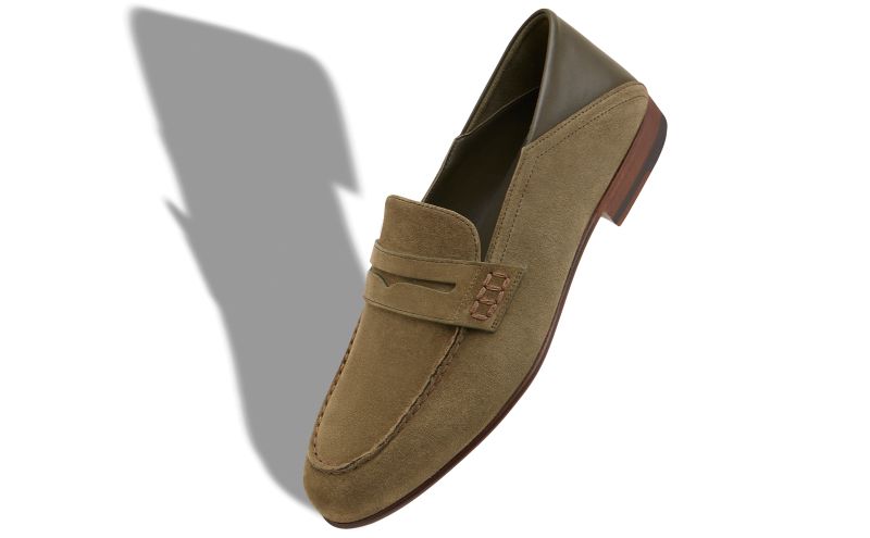 Plymouth, Khaki Suede Penny Loafers - AU$1,455.00