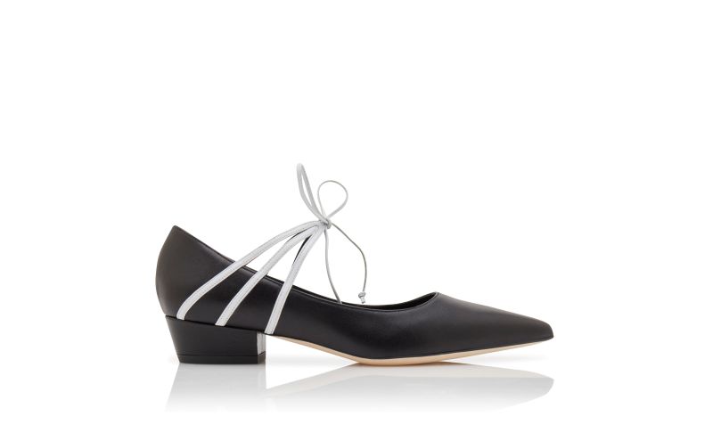 Side view of Boman, Black and White Nappa Leather Lace-Up Pumps  - AU$1,485.00