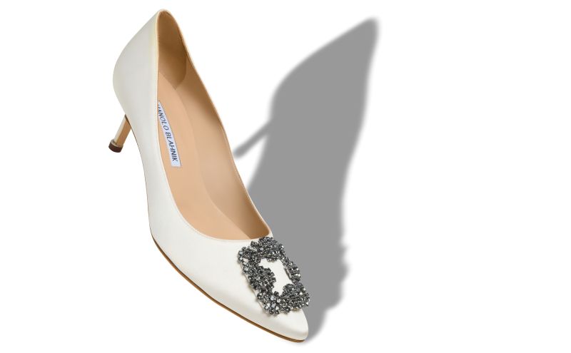 Hangisi 50, White Satin Jewel Buckle Pumps - US$1,350.00 