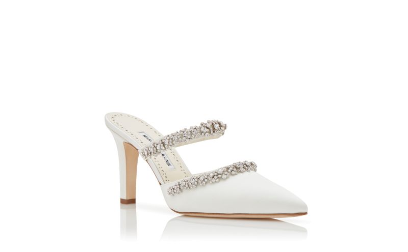 Vedadamu, Cream Satin Crystal Embellished Mules  - £1,175.00