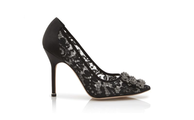 Side view of Hangisi lace, Black Lace Jewel Buckle Pumps - £995.00