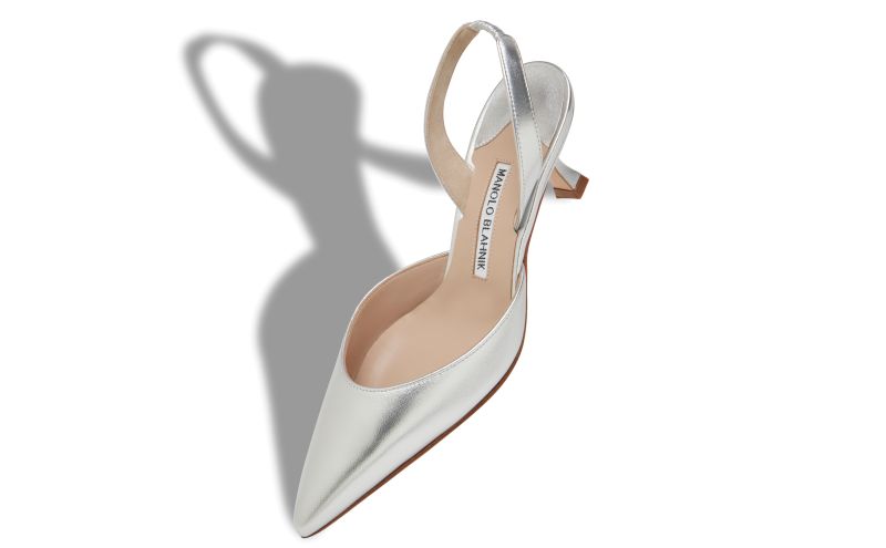 Carolyne 50, Silver Nappa Leather Slingback Pumps - US$795.00