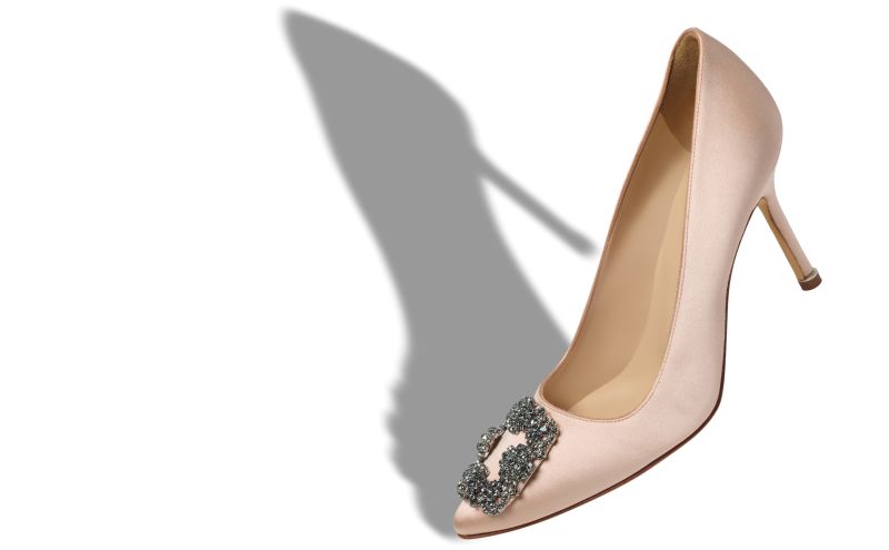 Hangisi 90, Beige Satin Jewel Buckle Pumps - US$1,295.00