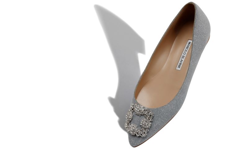 Hangisiflat glitter, Silver Glitter Fabric Jewel Buckle Flat Pumps - CA$1,525.00