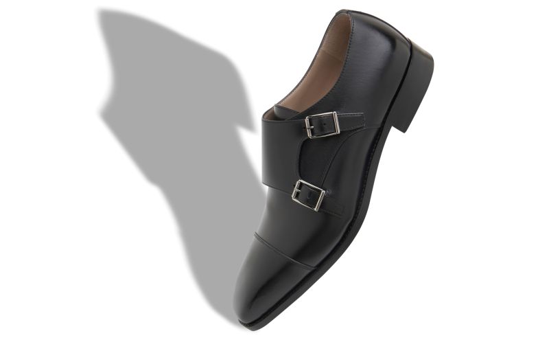 Eldridge, Black Calf Leather Monk Strap Shoes - US$1,145.00