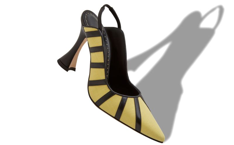 Hodouby, Yellow and Black Linen  Slingback Pumps - £425.00 