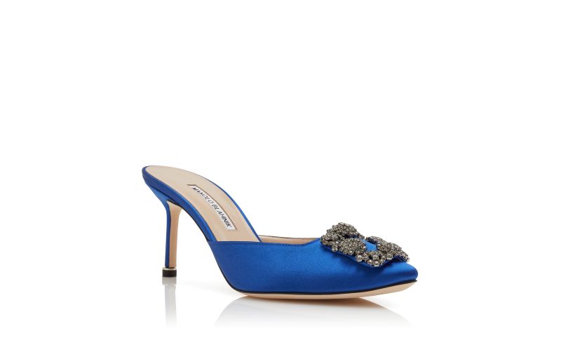 Hangisimu, Blue Satin Jewel Buckle Mules - AU$1,965.00