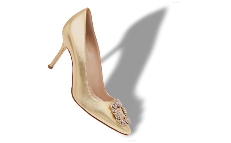 Hangisi 90, Gold Nappa Leather Jewel Buckle Pumps - £975.00 