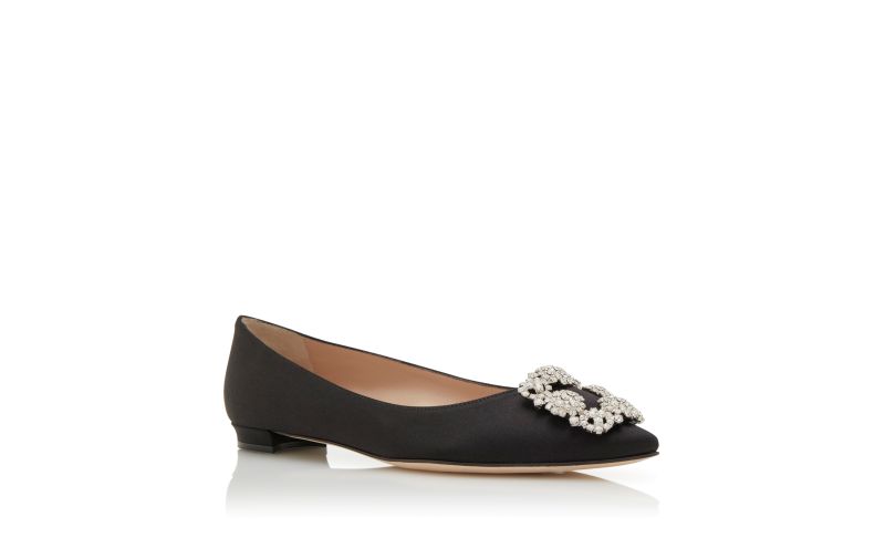 Hangisiflat, Black Satin Jewel Buckle Flat Pumps - US$1,095.00