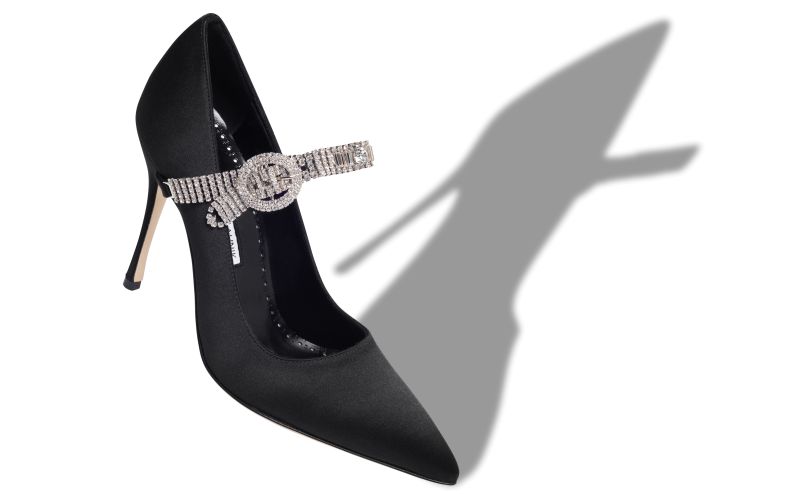 Hamedi, Black Satin Jewel Embellished Pumps - US$855.00 