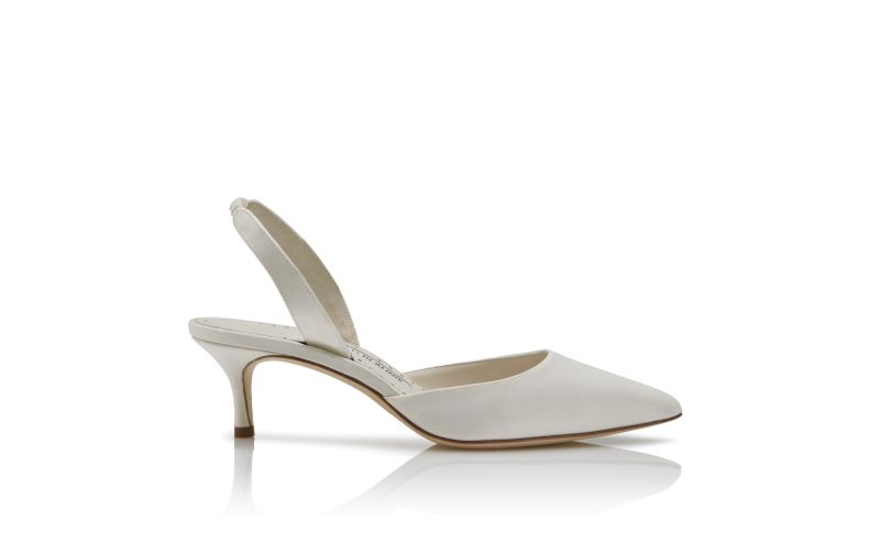 Side view of Carolyne bride, White Satin Slingback Pumps - €745.00