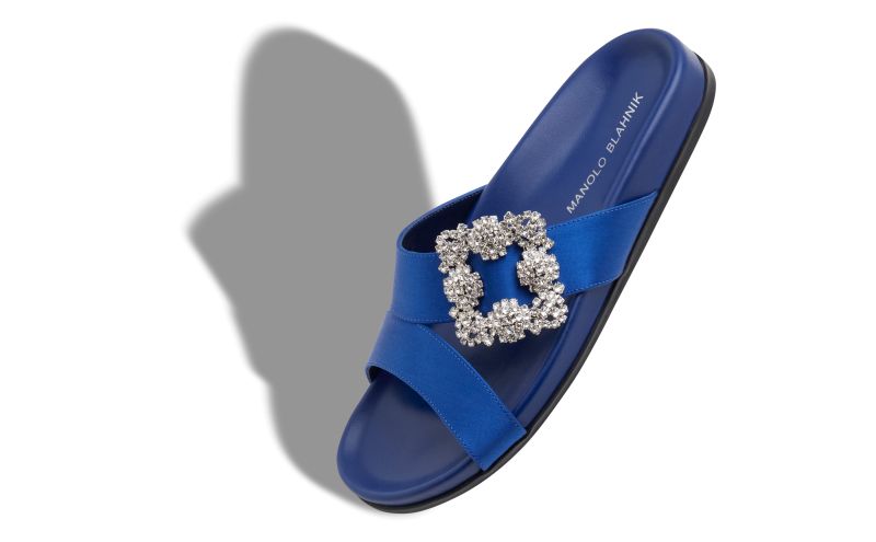 Chilanghi, Blue Satin Jewel Buckle Flat Mules - €995.00