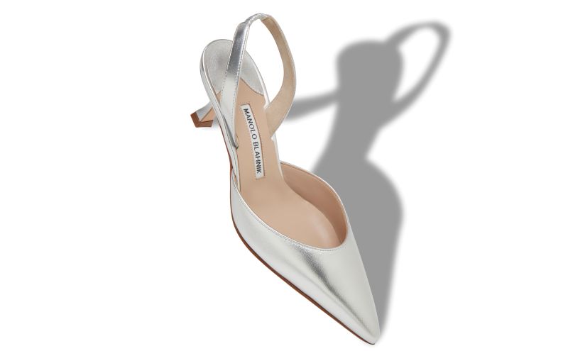 Carolyne 50, Silver Nappa Leather Slingback Pumps - AU$1,375.00 