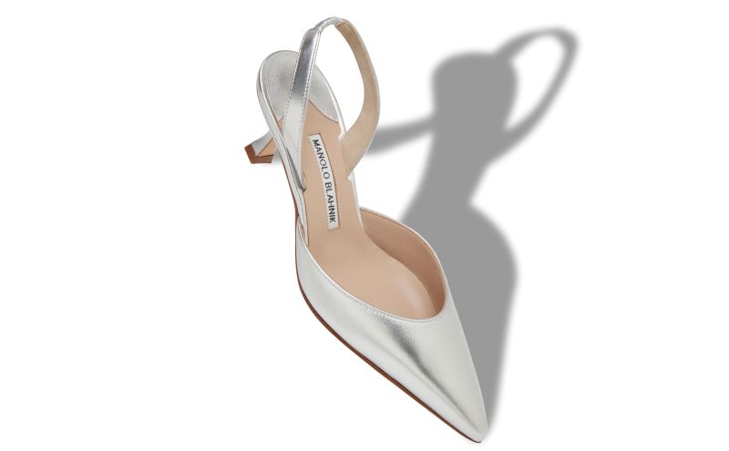 Carolyne 50, Silver Nappa Leather Slingback Pumps - US$795.00 