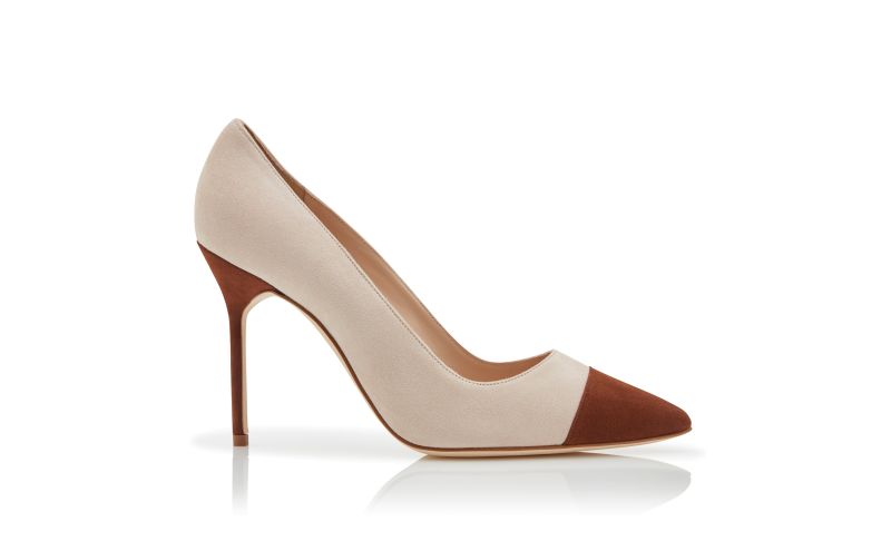 Side view of Capcour, Brown and Beige Suede Pointed Toe Pumps - £348.00