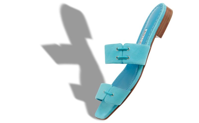 Nebreflat, Turquoise Suede Lace Detail Flat Sandals - AU$1,385.00