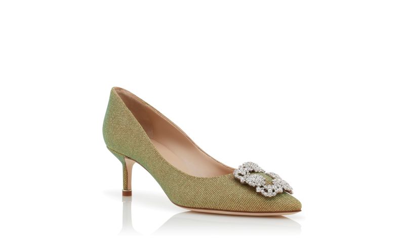 Hangisi glitter 50, Gold Glitter Fabric Jewel Buckle Pumps - CA$1,595.00