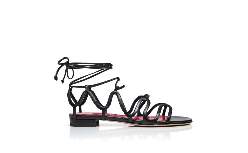 Side view of Fawdaflat, Black Nappa Leather Flat Sandals  - US$618.00