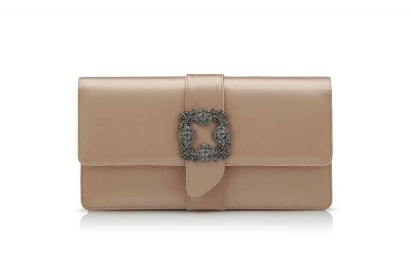 Side view of Capri, Light Beige Satin Jewel Buckle Clutch - £1,325.00